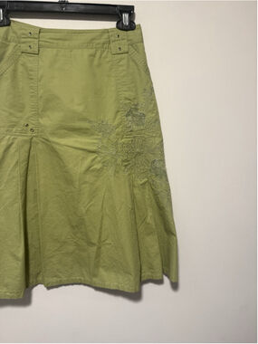 VTG Y2K Green Floral A-line MIDI Skirt Embroidered Utility Sz M